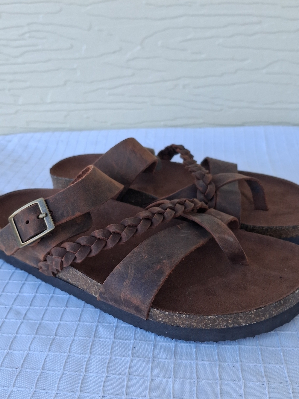 Mountain Sole Women's Brown Braided Leather Slide Sandals Sz 8
